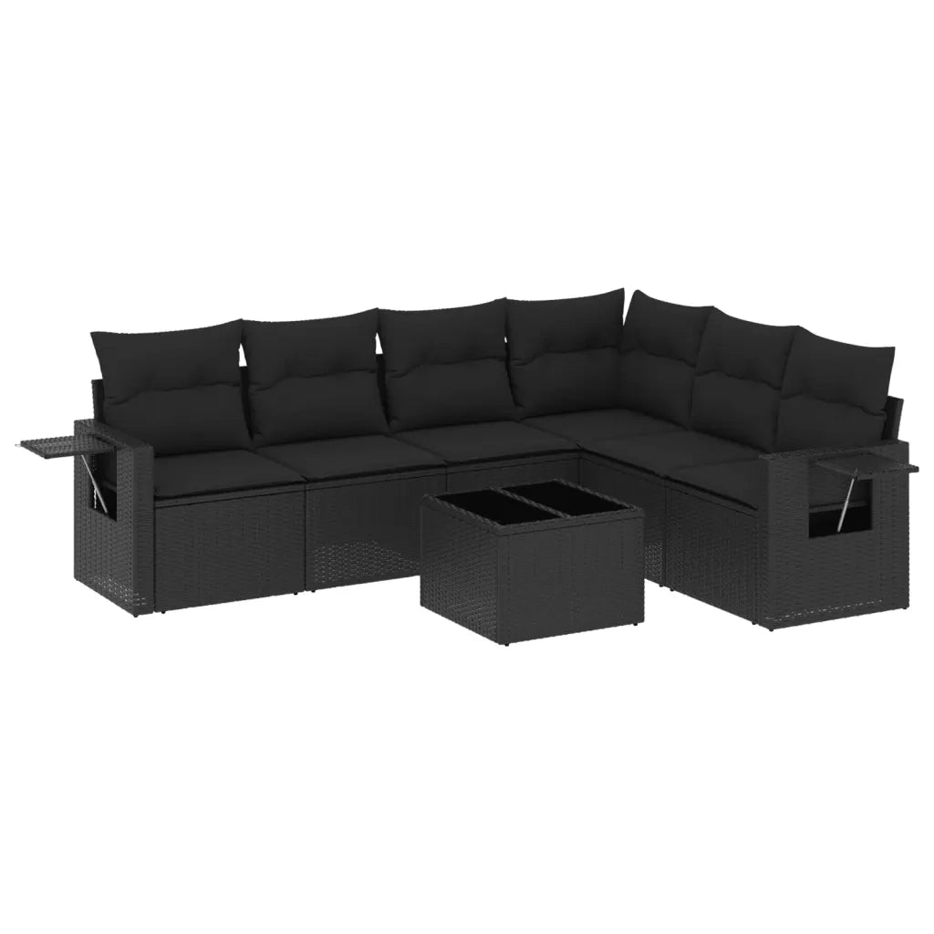 Set Divani da Giardino con Cuscini 7pz Nero Polyrattan