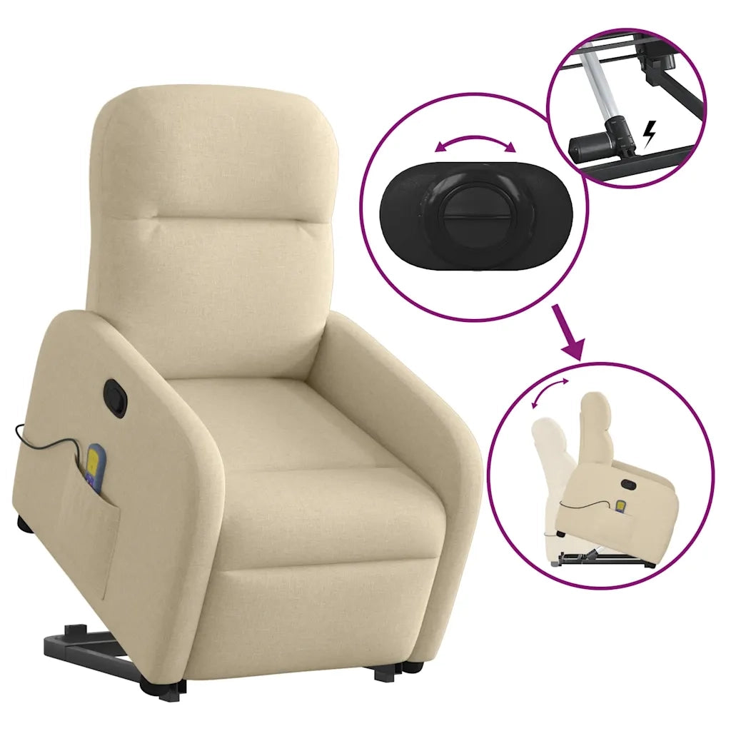 Poltrona Alzapersona Massaggiante Reclinabile Crema in Tessuto 3302990