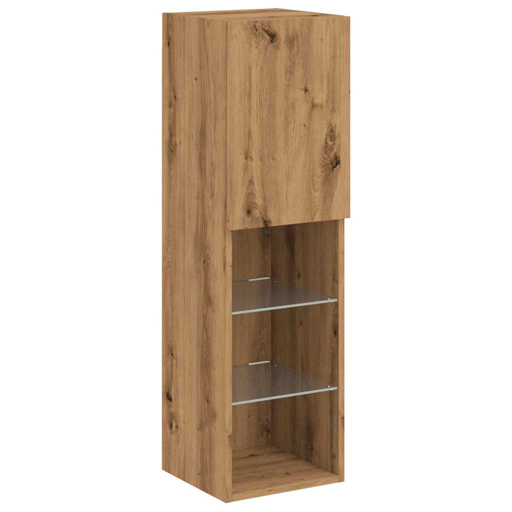 Mobile TV multimediale scaffale TV credenza mobile TV sala da pranzo soggiorno camera da letto con luci LED rovere lavorato a mano 30,5 x 30 x 102 cm marrone 02_0026704