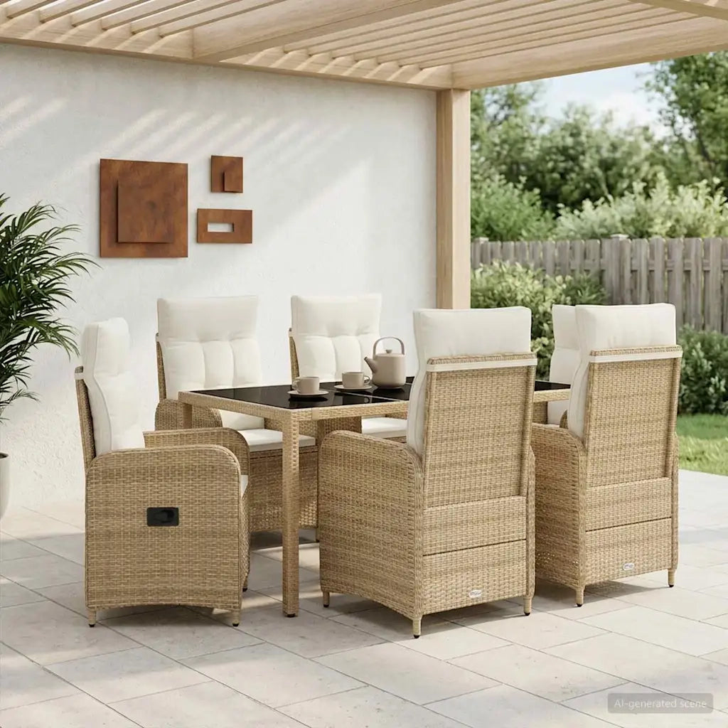 Set da pranzo per esterni 7 pcs Beige e Bianco Crema 3422341