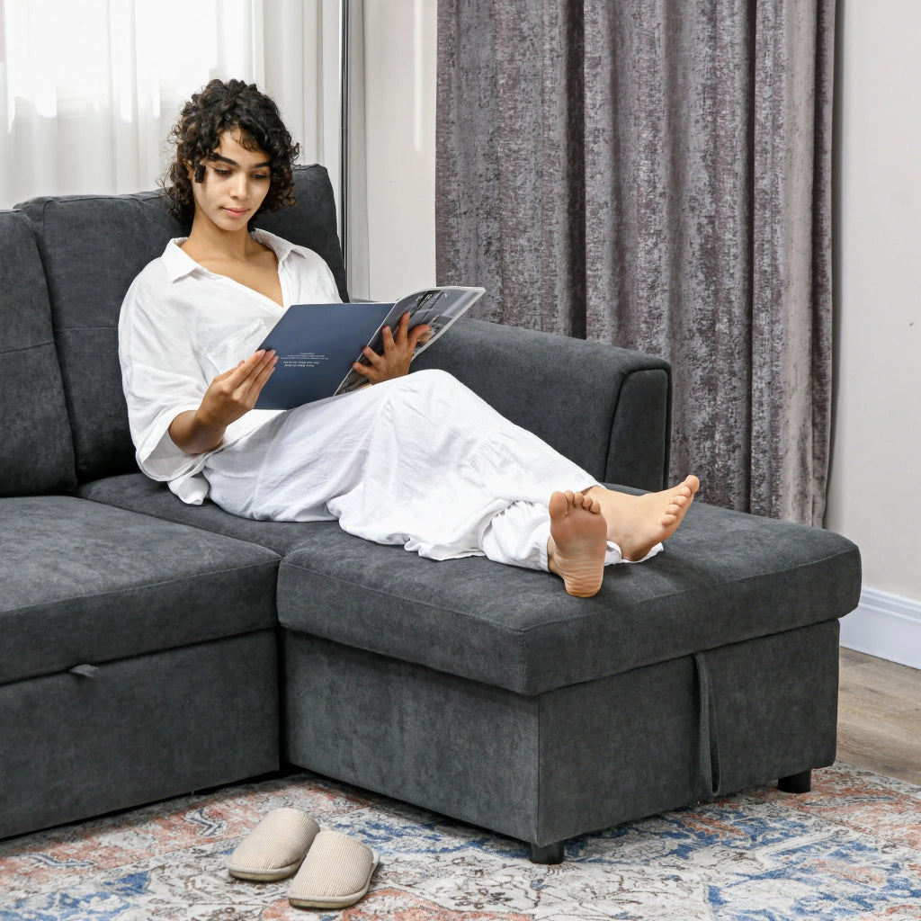 Divano letto 3 posti con chaise longue imbottito ¨C Minimal ¨C Grigio scuro