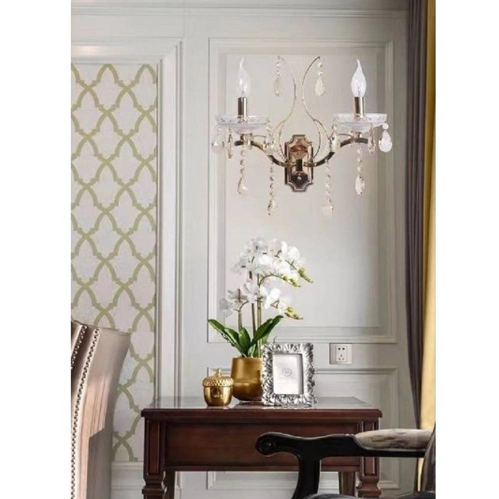 Trade Shop - Applique Candelabro 2 Bracci Con Pendenti Gocce Cristallo Retrò Attacco E14 E68-2 -
