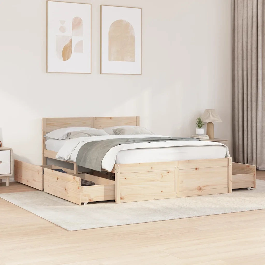 Letto senza Materasso-Struttura Letto 135x190 cm in Legno Massello di Pino 629081