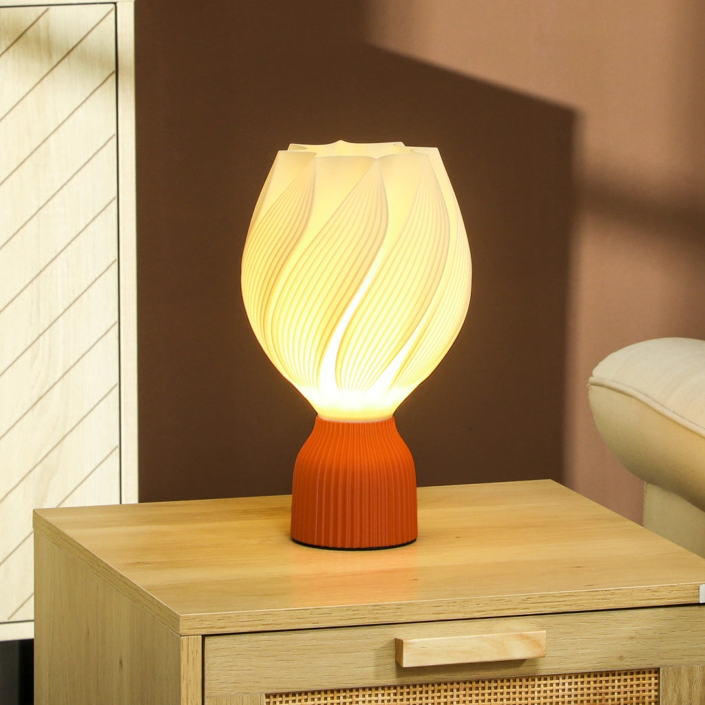 Lampada da tavolo LED 3D a forma di petali ¨C Xylo ¨C luce calda ?16,5x28 cm bianco e terracotta