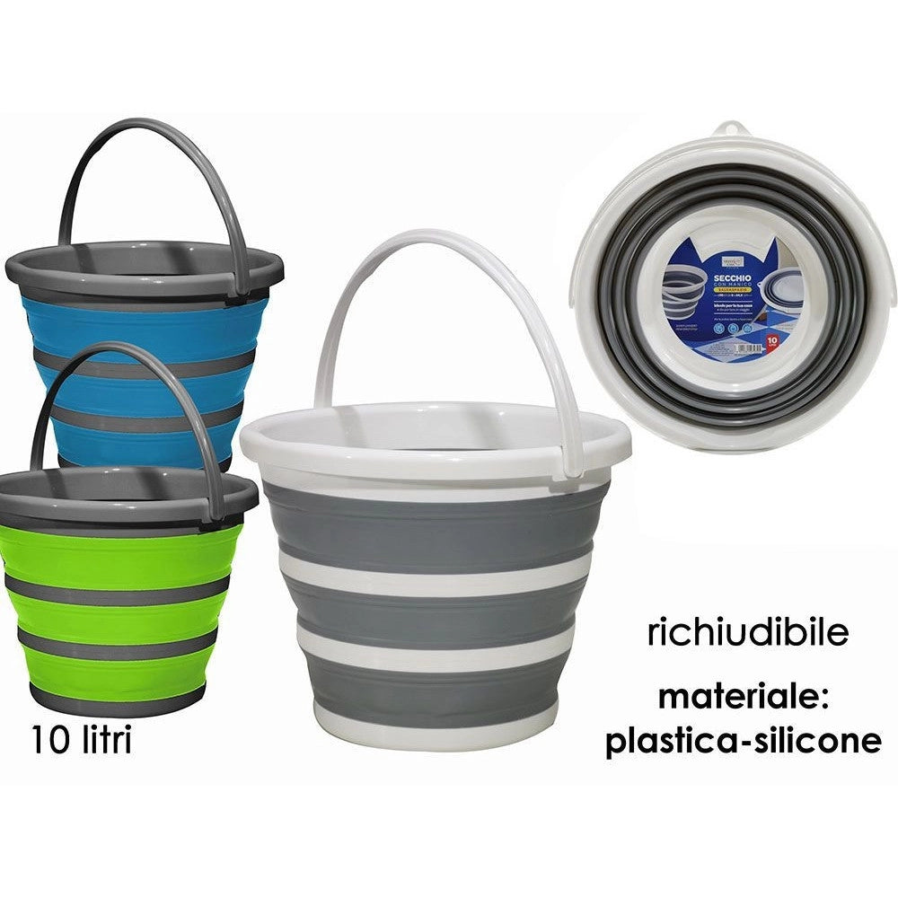 Trade Shop - Secchio Con Manico Multiuso Richiudibile Salvaspazio Capacità 10 Lt In Plastica Silicone -