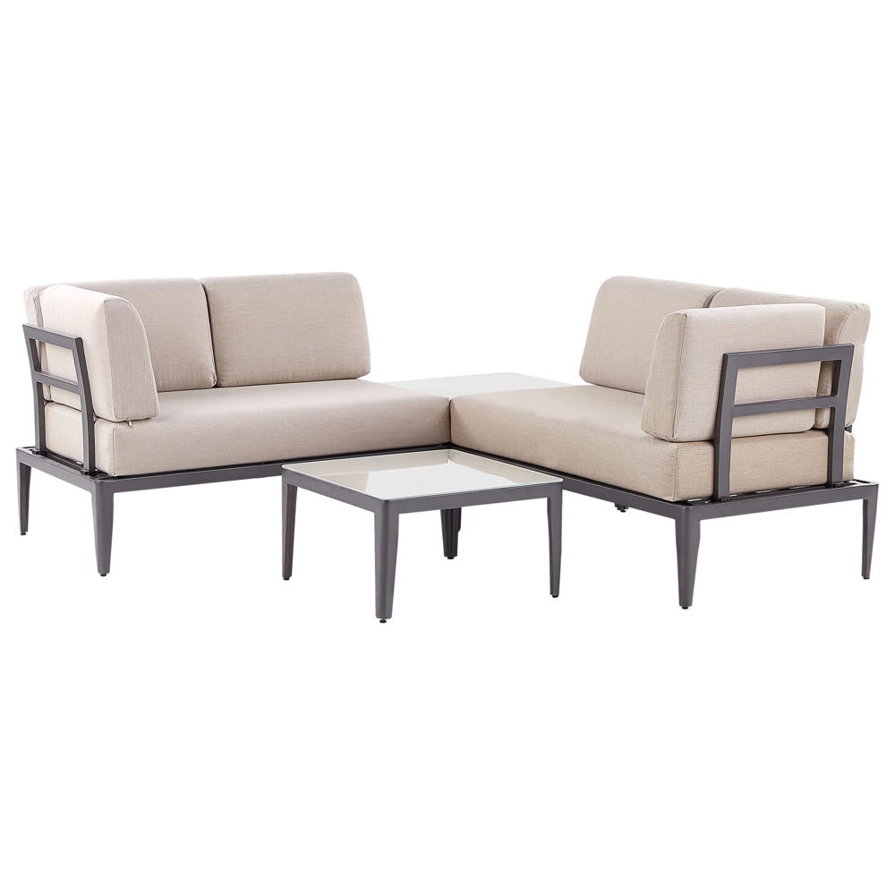 Set Divano da Esterno in Alluminio grigio e cuscini beige a 6 posti Patio Moderno