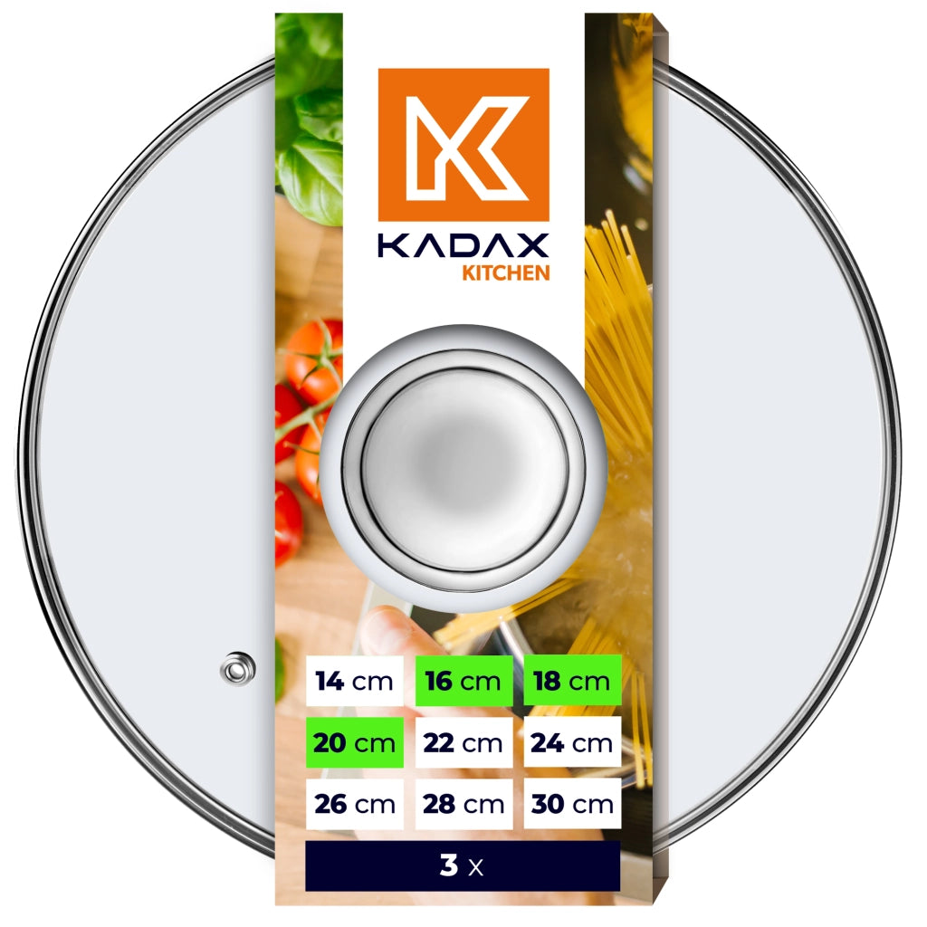 Set di coperchi in vetro KADAX resistenti al calore per pentole e padelle da 16/18/20 cm.