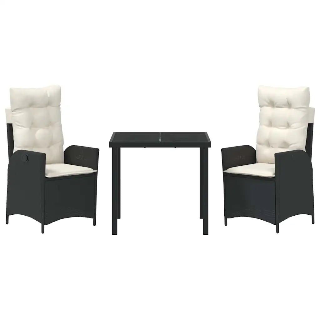 Set da Pranzo per Giardino con cuscino 3 pcs Nero polyrattan