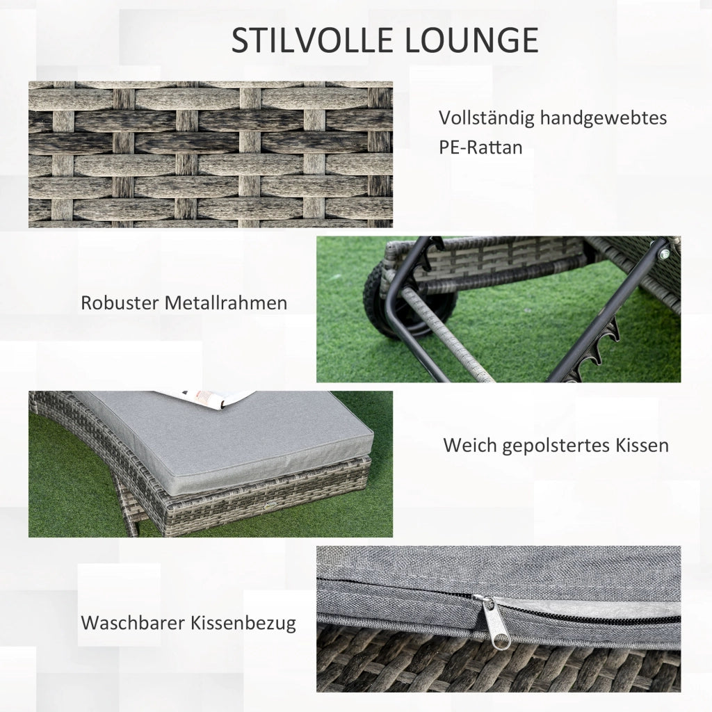 Lettino da giardino polyrattan con cuscini regolabile 5 posizioni ¨C zephmum ¨C grigio metallo 207x70x70 cm