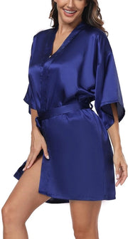 Kimono per donne con maniche corte, abito da notte estivo con cintura e V-collo