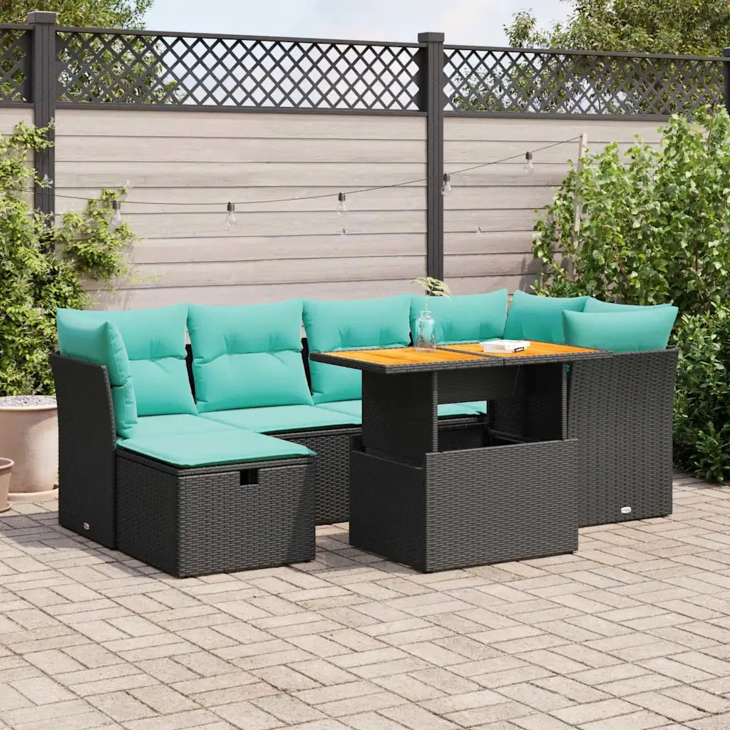 Set Divani Giardino 7 pz con Cuscini Marrone Polyrattan Acacia 3327974