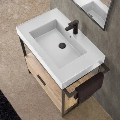 Mobile bagno a terra 75 cm nero con lavabo bianco e specchio Kubic