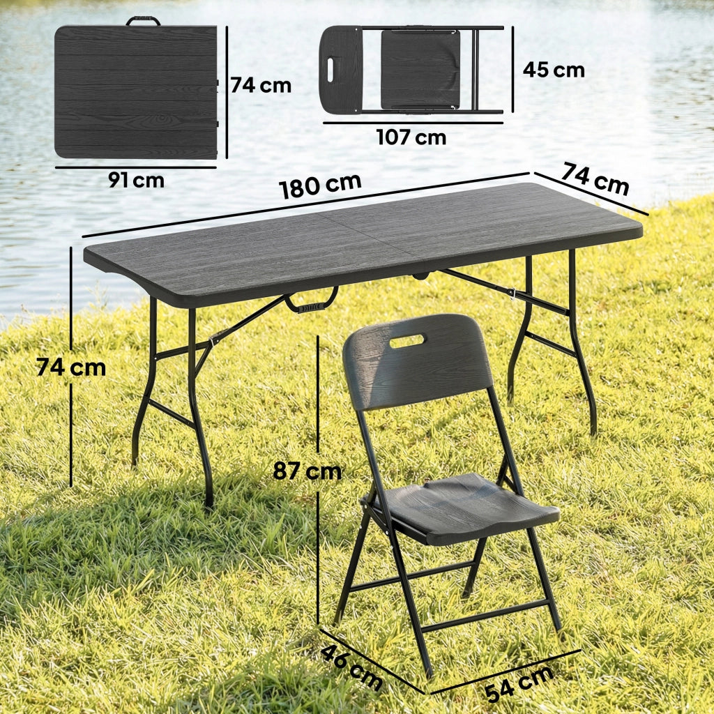 Set Tavolo Pieghevole e Sedie da Pranzo ¨C Minimal ¨C Nero, Metallo, HDPE