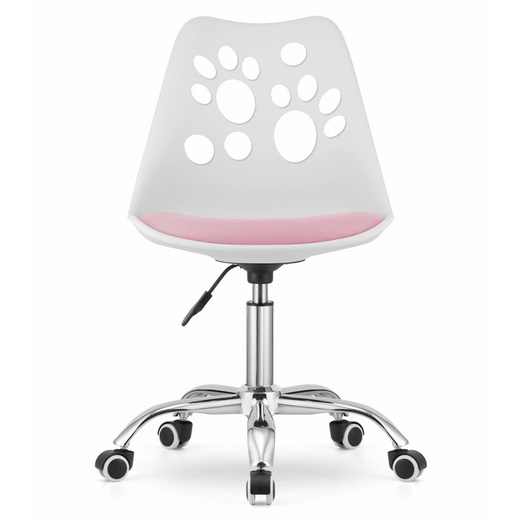 Sedia girevole PRINT bianco-rosa con decoro a zampe per bambini e ragazzi