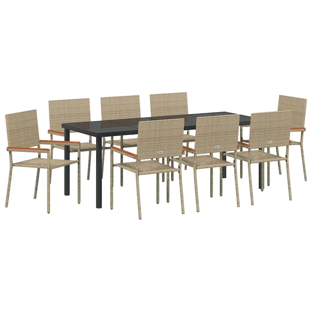Set da Pranzo per Giardino con cuscino 9 pcs Beige polyrattan 3379722