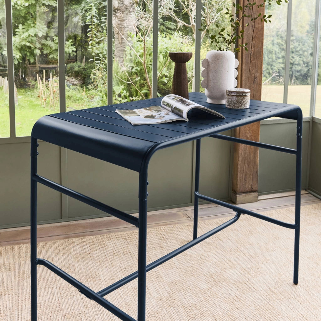Tavolo alto da giardino bistrot in acciaio, 4 posti, 120cm, blu navy