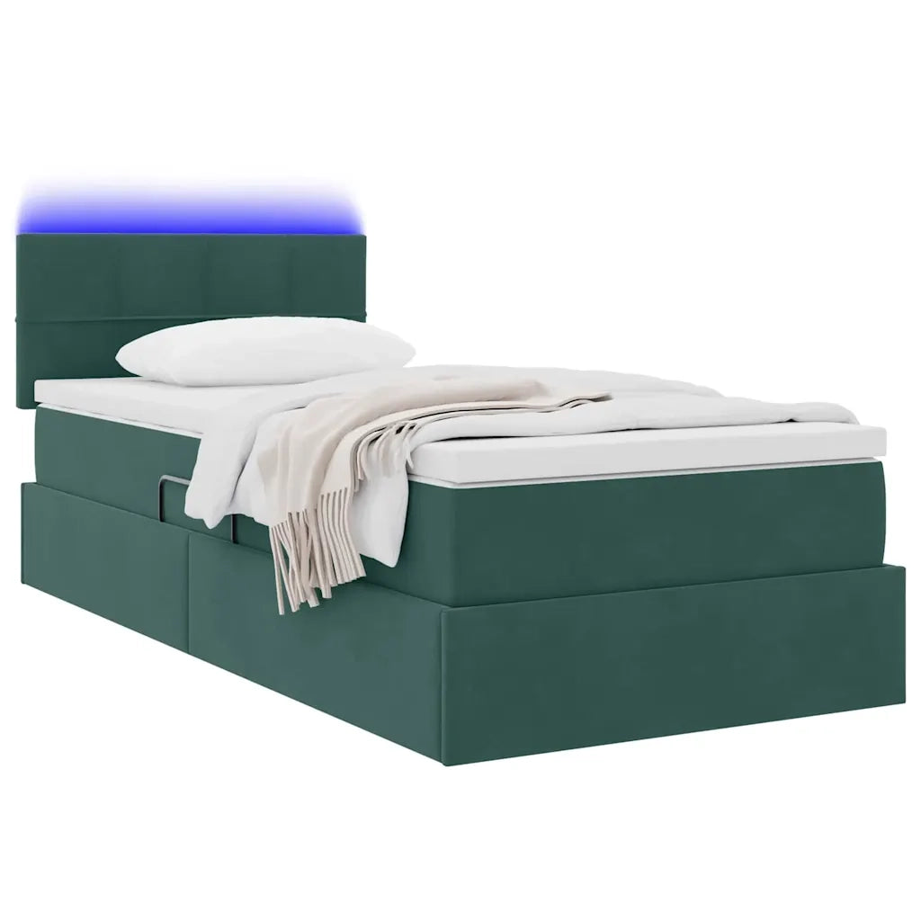 Letto con contenitore e LED Verde Scuro 90 x 190 cm Velluto 3371364