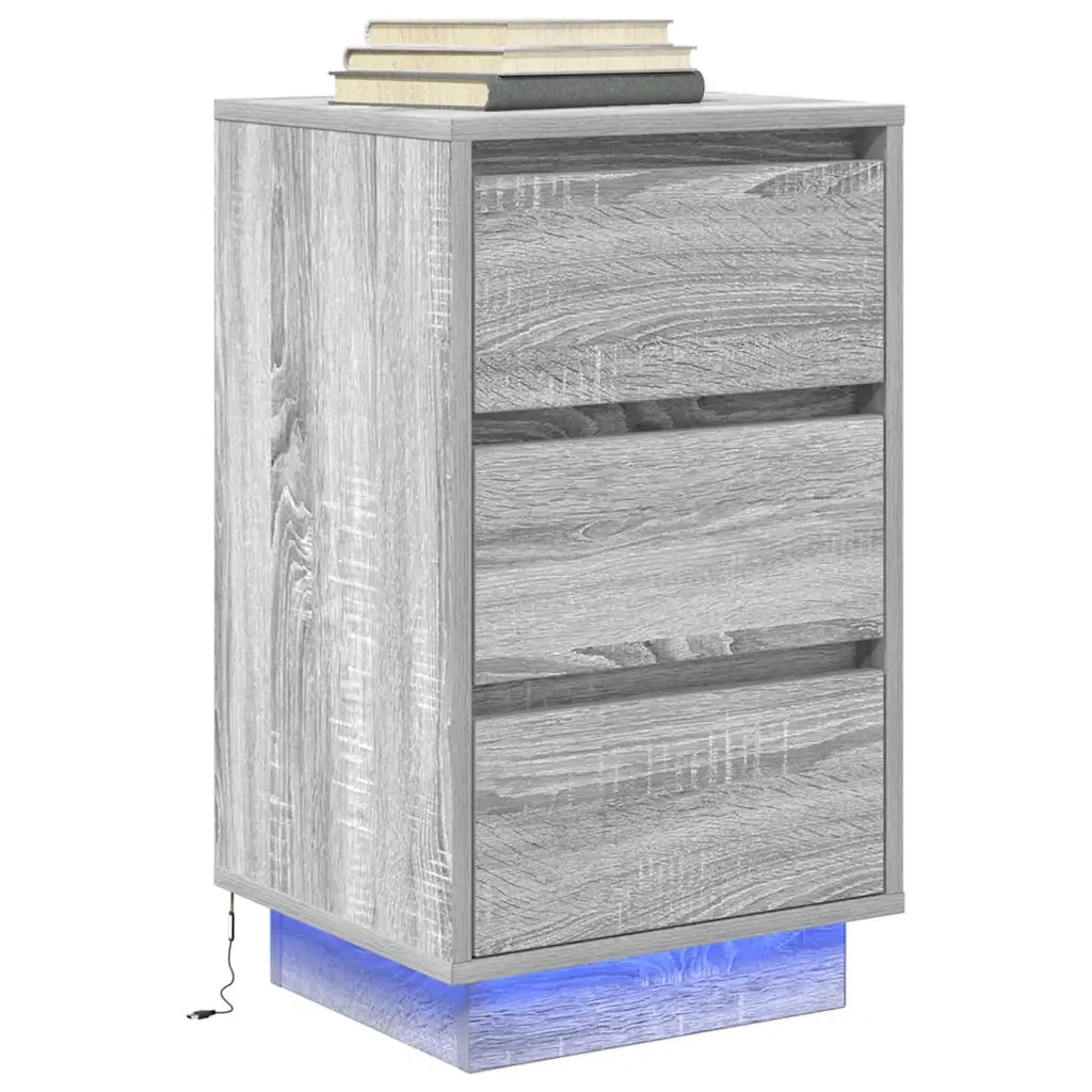 Comodino con Luci LED Grigio Sonoma 38x34x65 cm 861306