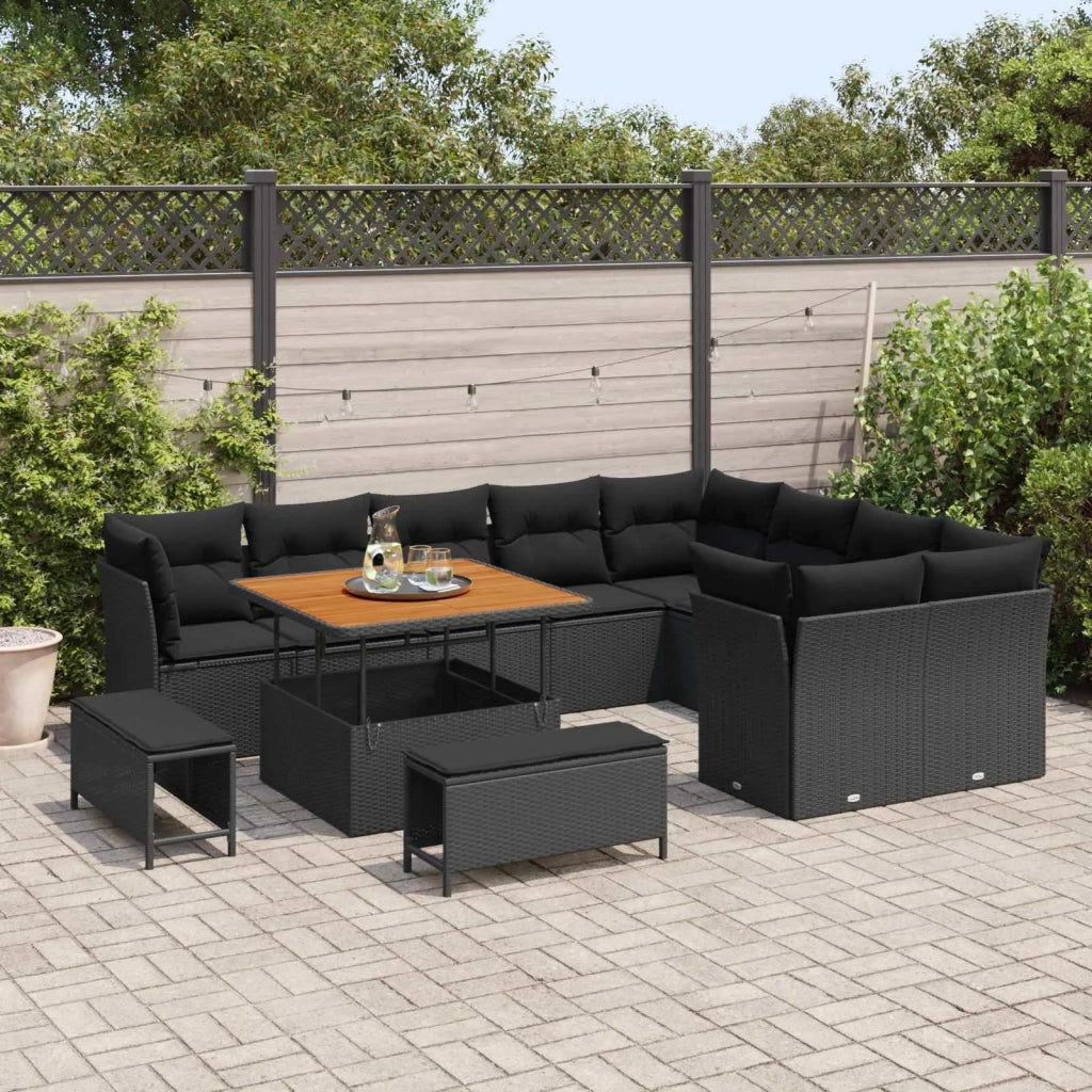 Set Divano da Giardino con cuscino 12 pcs Nero