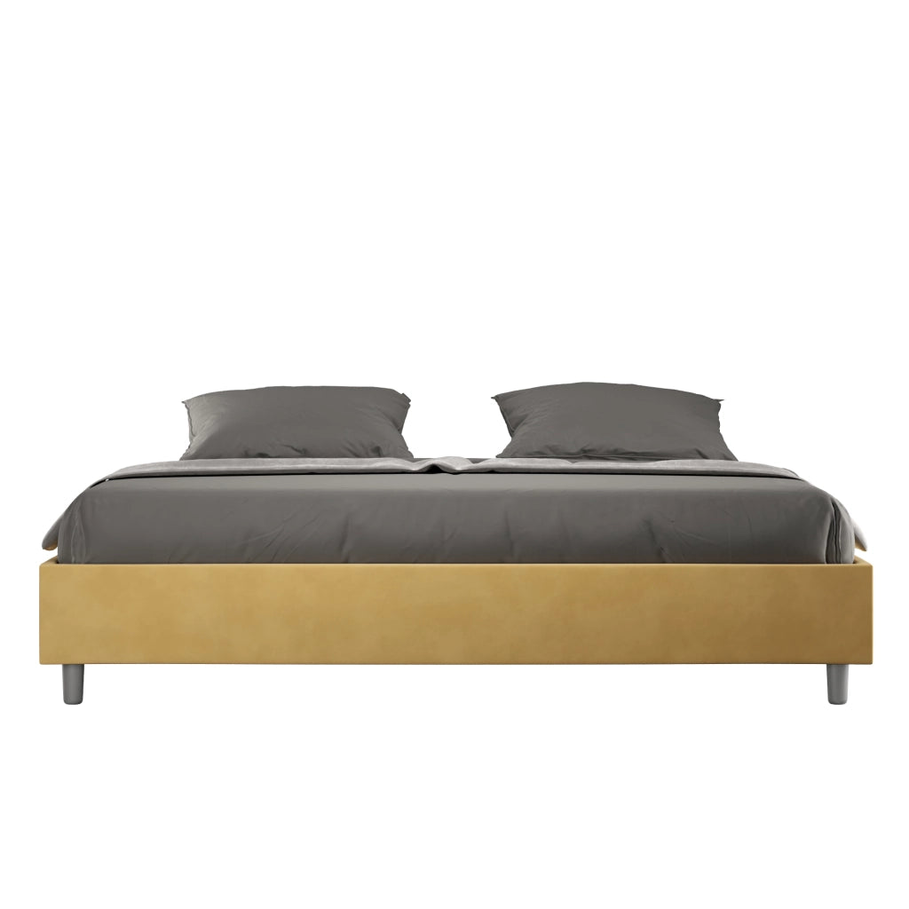 BS COM Letto matrimoniale king size con rete imbottito 200x200 microfibra ocra
