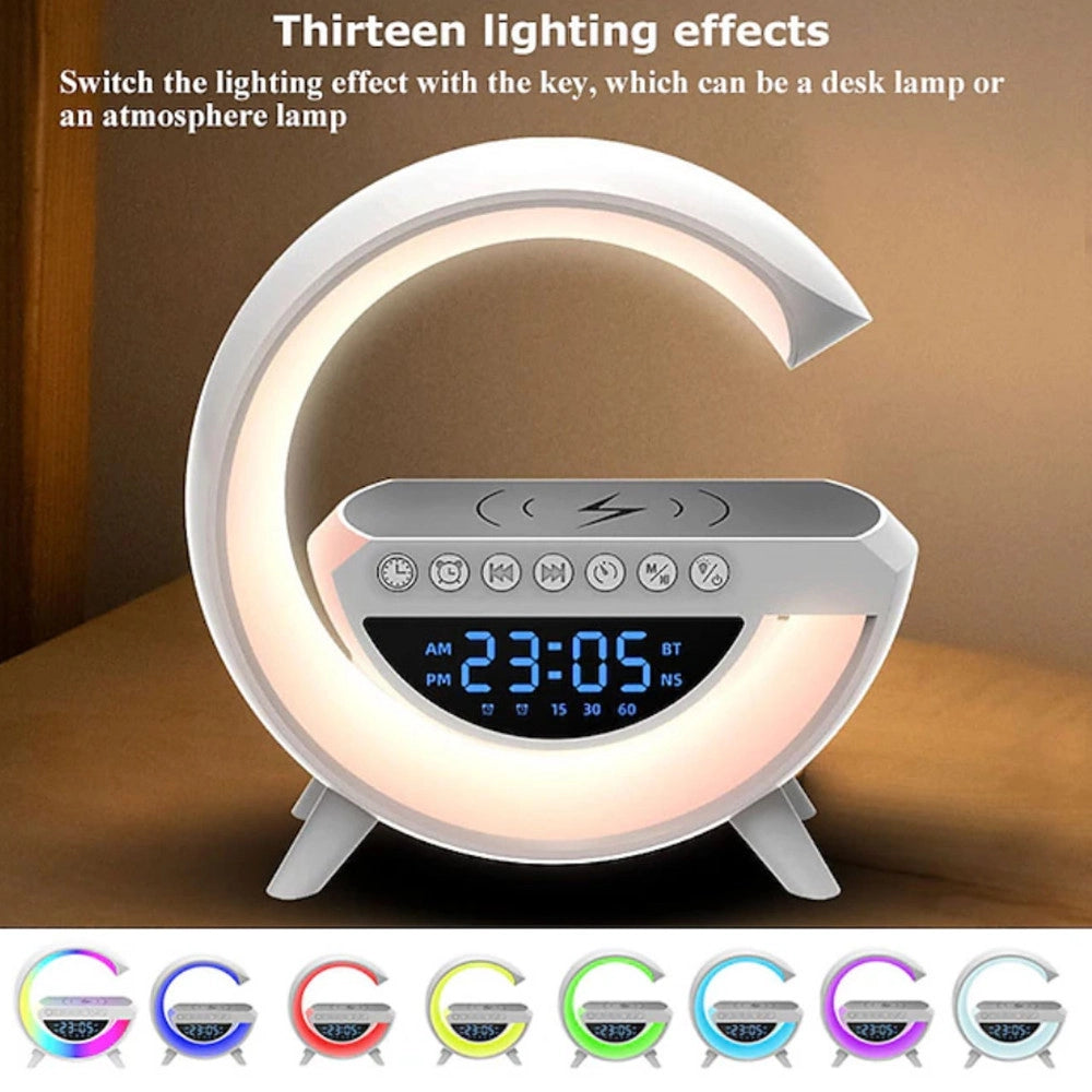 Trade Shop - Lampada Led Caricabatteria Wireless Cassa Speaker A Forma G Con Sveglia Display -