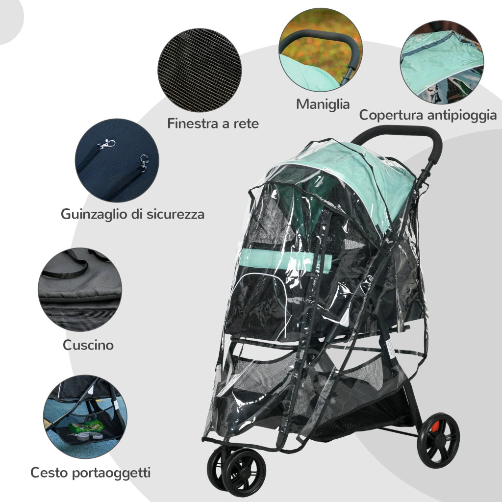 Carrello Pieghevole per Cani Piccoli con Copertura Antipioggia ¨C Minimal ¨C Verde