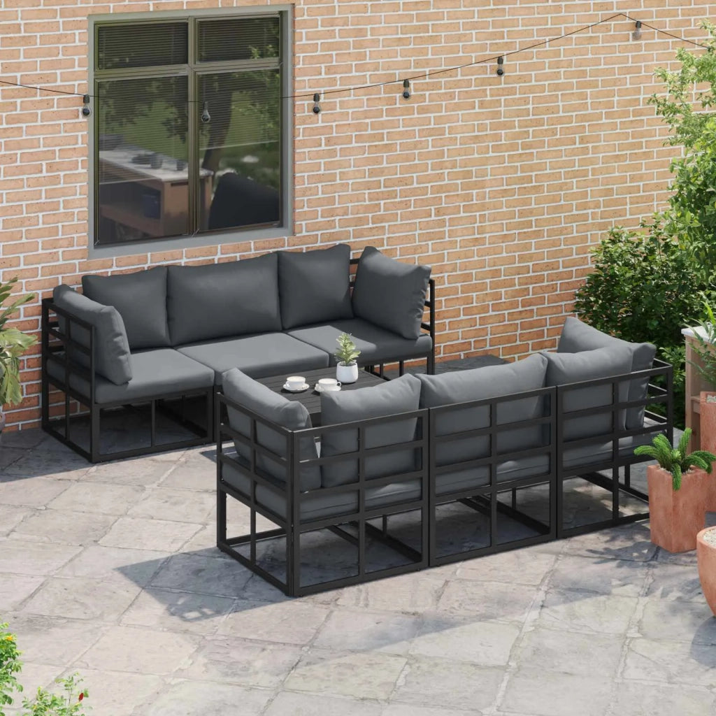 Set Divano da Giardino con cuscino 7 pcs Nero Alluminio 3378945