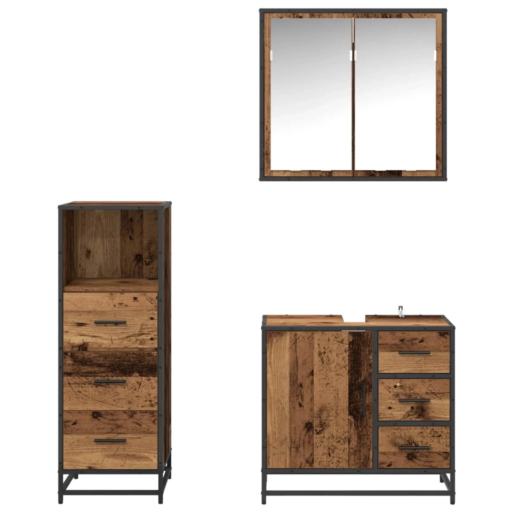 Set di mobili per il bagno con cassetto 3 pcs Legno vecchio 3402423