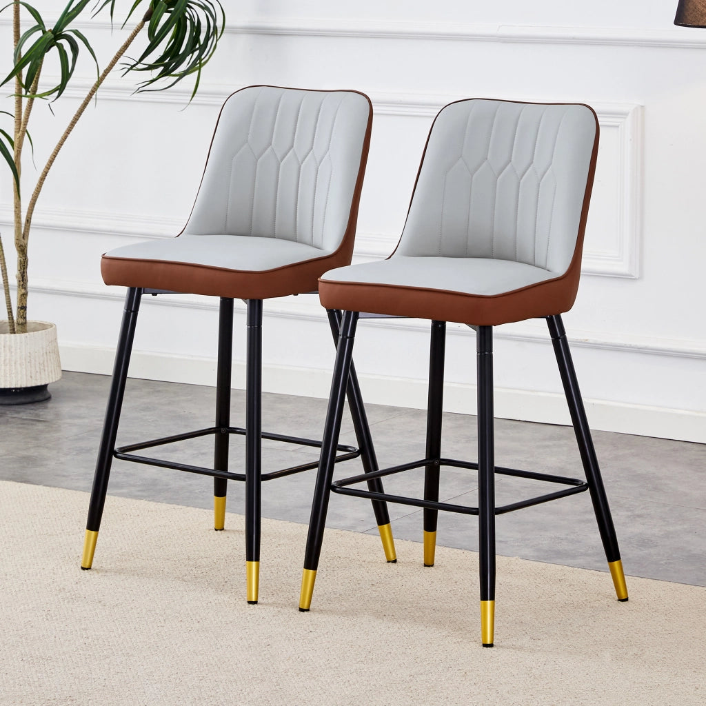 2er-Set sgabelli da bar - Zephmum- 100 cm- grigio chiaro/marrone- struttura in metallo nero