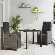 Set da Pranzo per Giardino con cuscino 3 pcs Grigio polyrattan