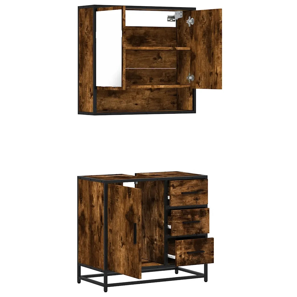 Set Mobili da Bagno 2 pz Rovere Fumo in Legno Multistrato 3300927