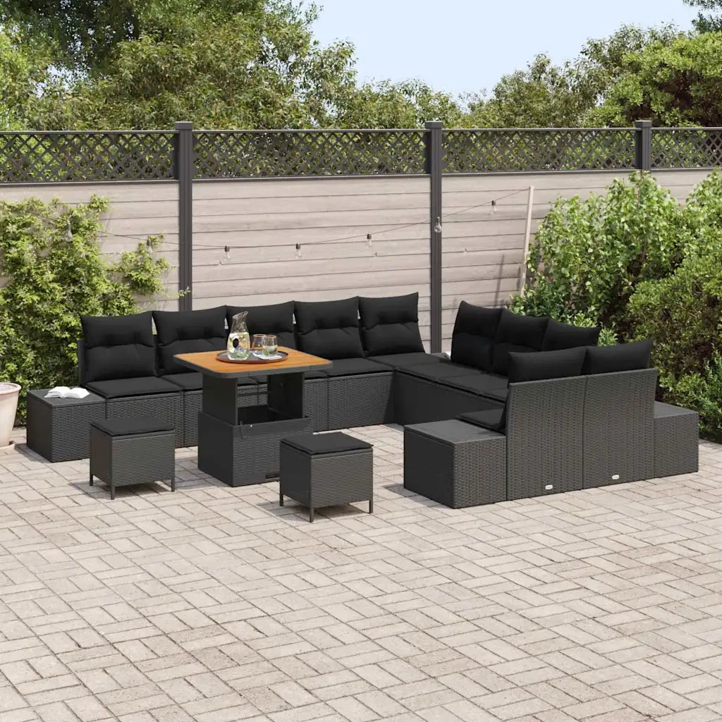 Set Divano da Giardino con cuscino 13 pcs Nero polyrattan