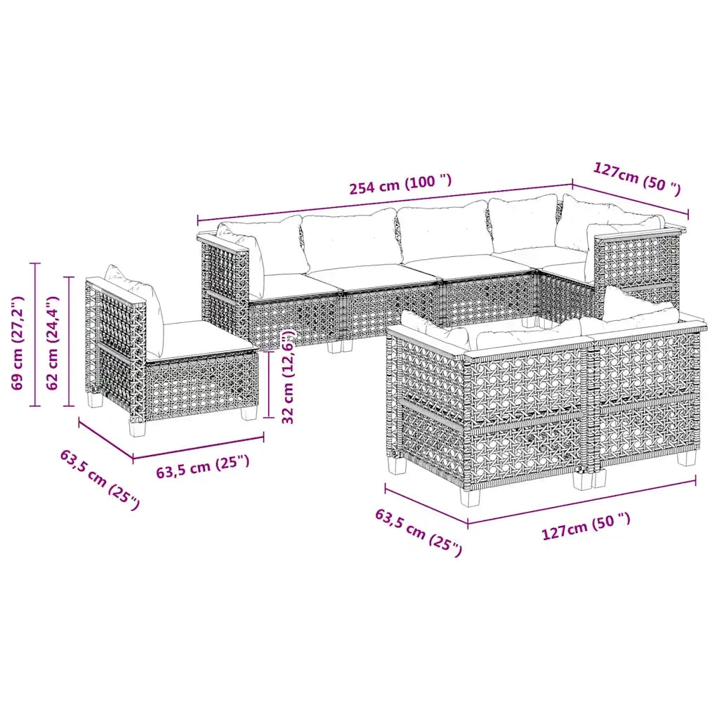 Set Divano da Giardino 8 pz con Cuscini Beige in Polyrattan 3261904