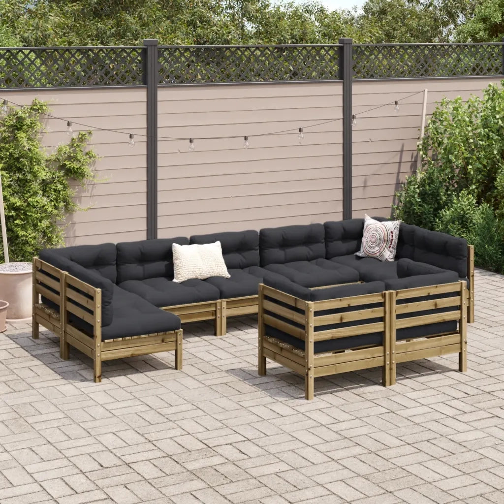 Set Divani da Giardino 9pz con Cuscini Legno Impregnato di Pino 3299635