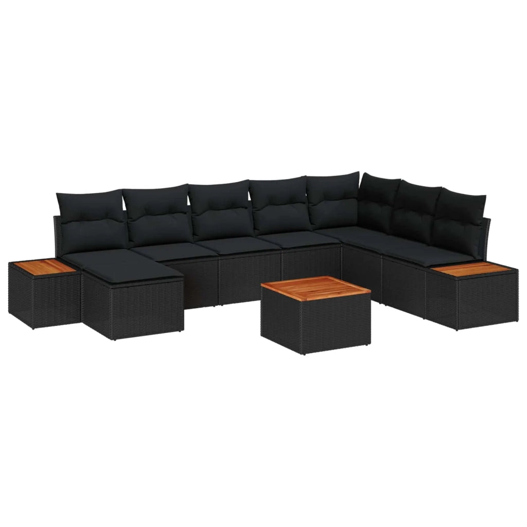 Set Divano da Giardino con cuscino 9 pcs Nero Poly Rattan 3348149