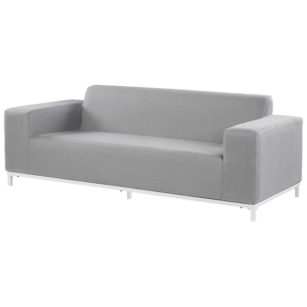 Divano da giardino in tessuto grigio e gambe in alluminio bianco mobili da esterno per interni resistente alle intemperie