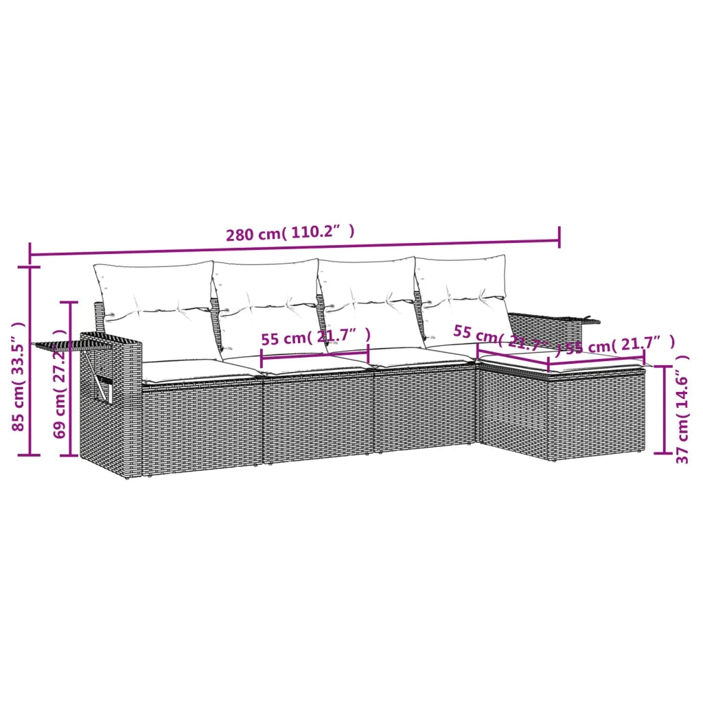 Set Divani da Giardino 5 pz | Set Salotto da Giardino con Cuscini in Polyrattan Nero