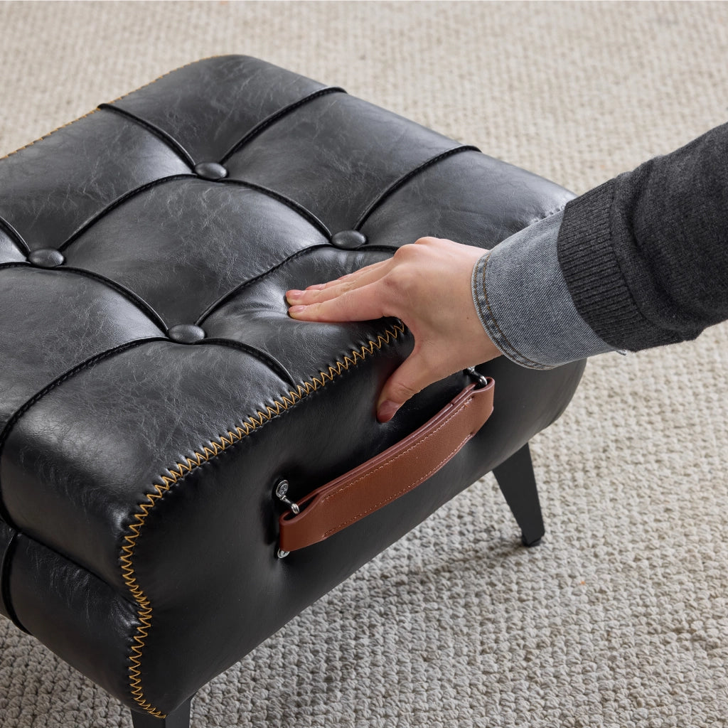 Poggiapiedi portatile in pelle nera - Zephmum- Gambe in metallo multifunzionale per cambio scarpe
