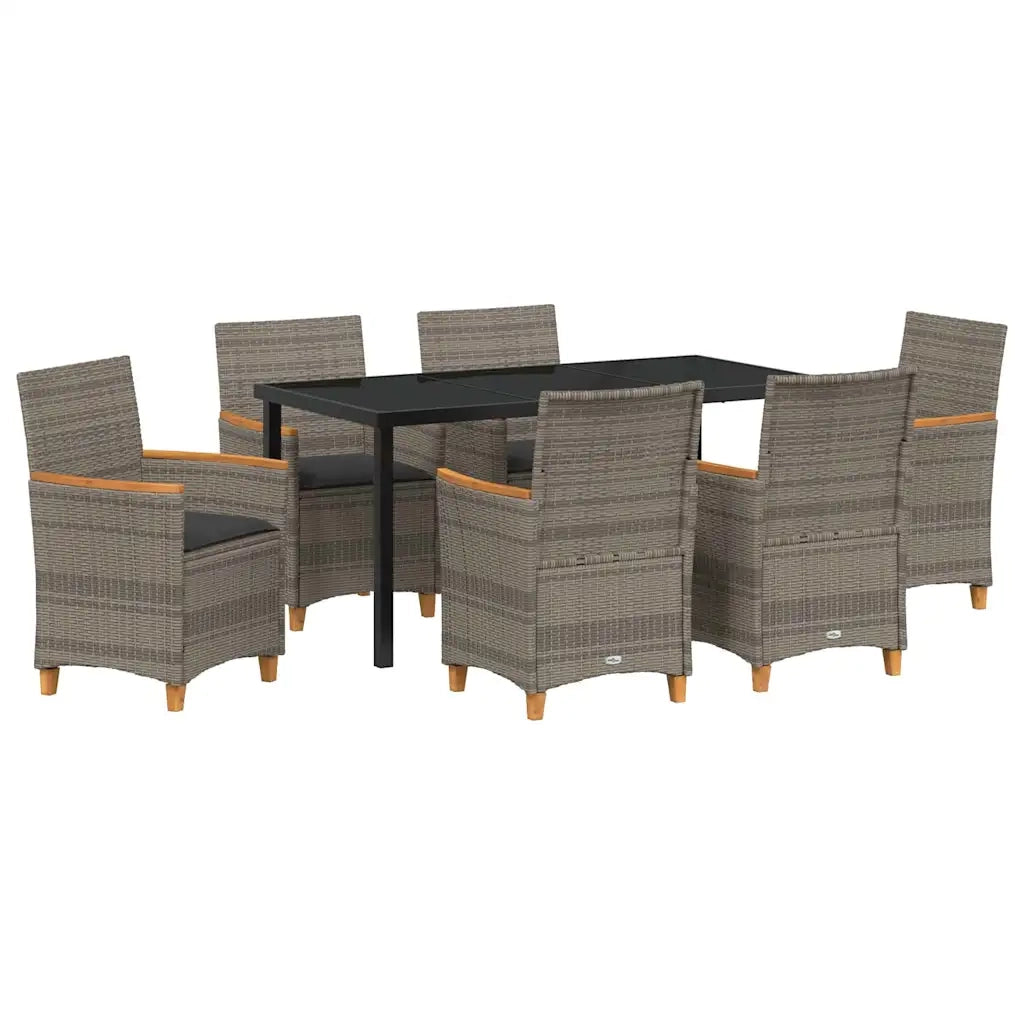 Set da Pranzo per Giardino 7 pcs Grigio polyrattan