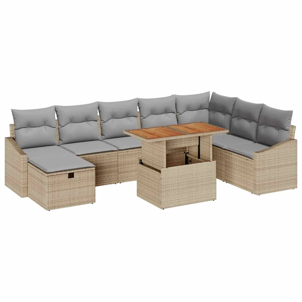 Set Divano da Giardino con cuscino 9 pcs Beige polyrattan 3360039