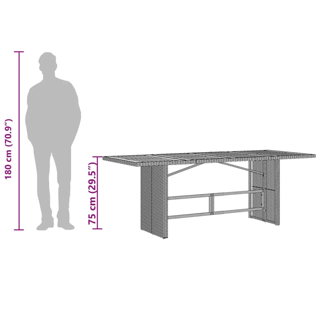 Tavolo da Giardino | Tavolino da esterno Piano in Vetro Grigio 190x80x75cm Polyrattan