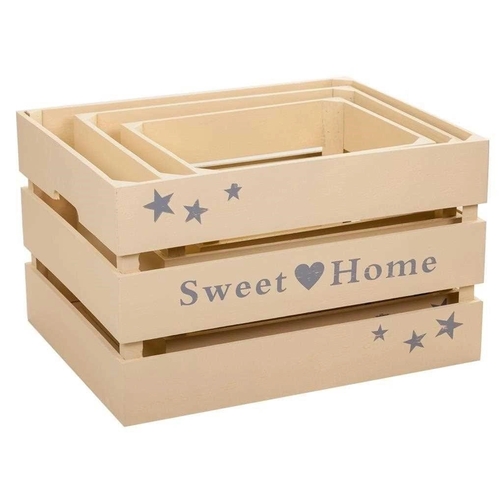 Set di 3 cassetti in legno laccato beige