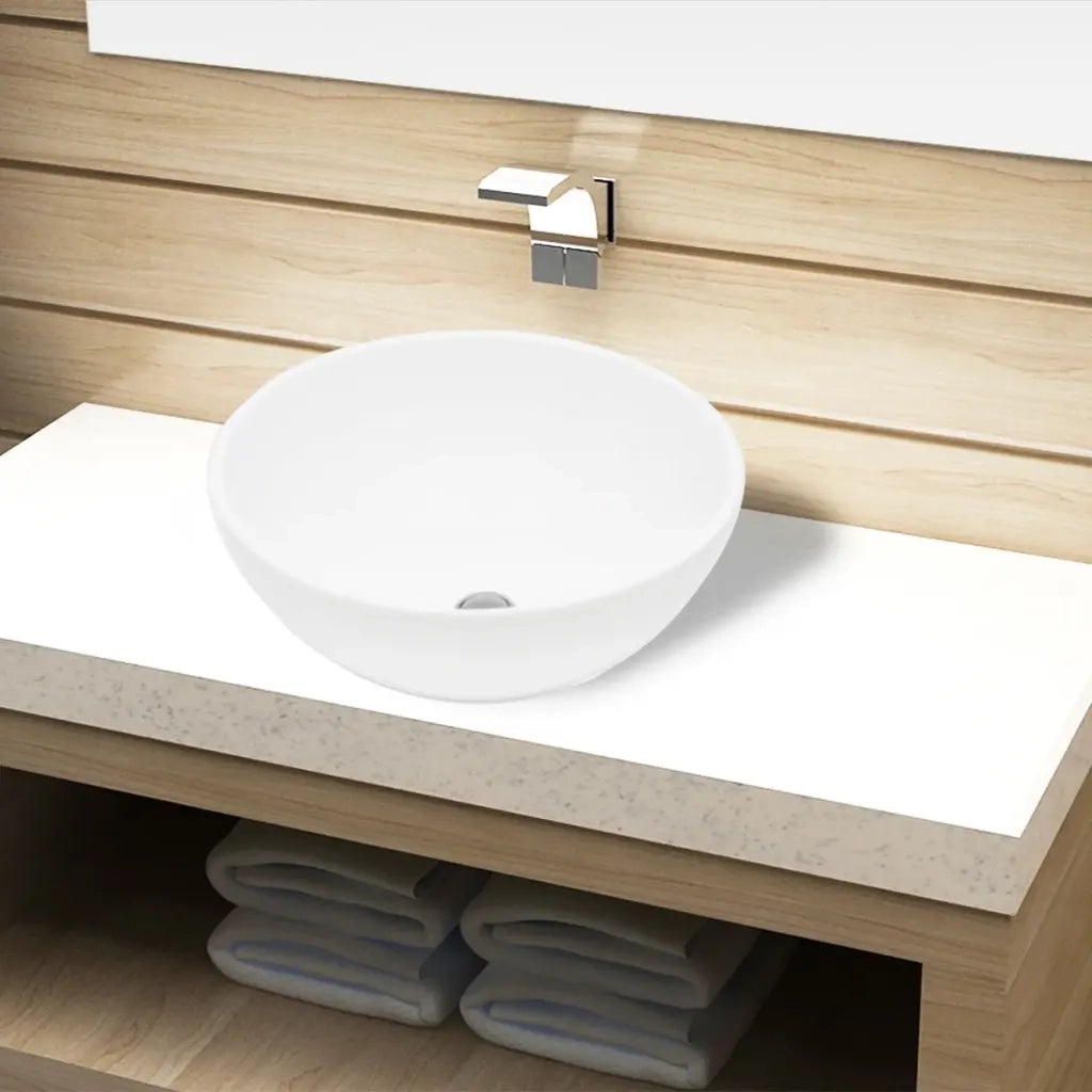 Lavandino da Bagno in Ceramica Bianca Rotondo 141928