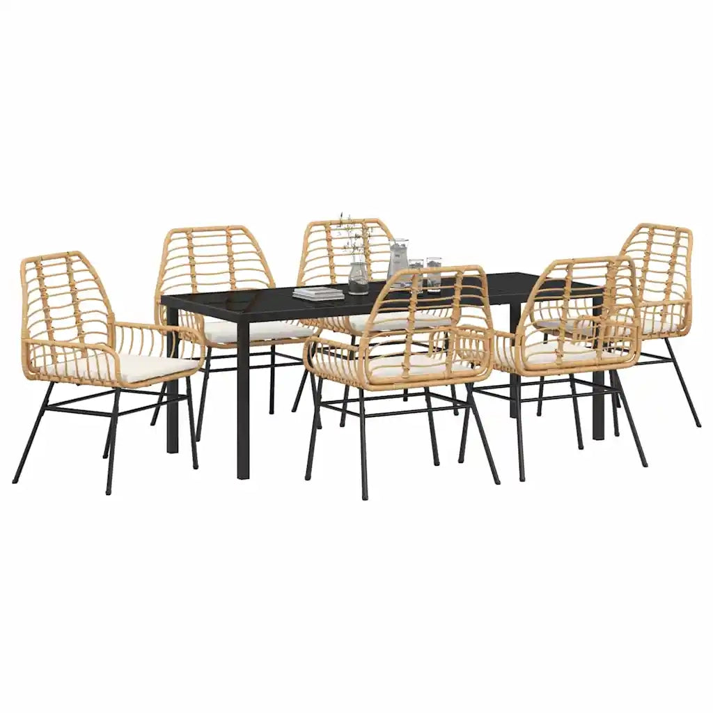 Set da Pranzo per Giardino 7 pcs Marrone polyrattan 3380867