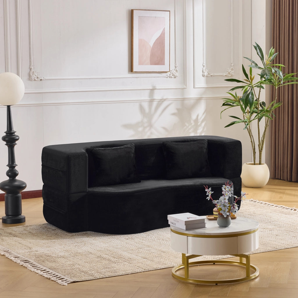Divano letto pieghevole 2 in 1 - con funzione letto e 2 cuscini - in schiuma - nero