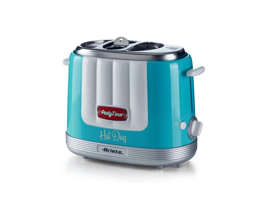 Ariete 206 Party Time Macchina per Hot Dog 650 W 4 Spazi di Cottura 5 Livelli Regolabili Espulsione Automatica colore Celeste