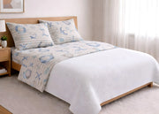 Completo Lenzuola Letto In 100% Cotone Made Italy Disegno Mare - Maxi - Beige