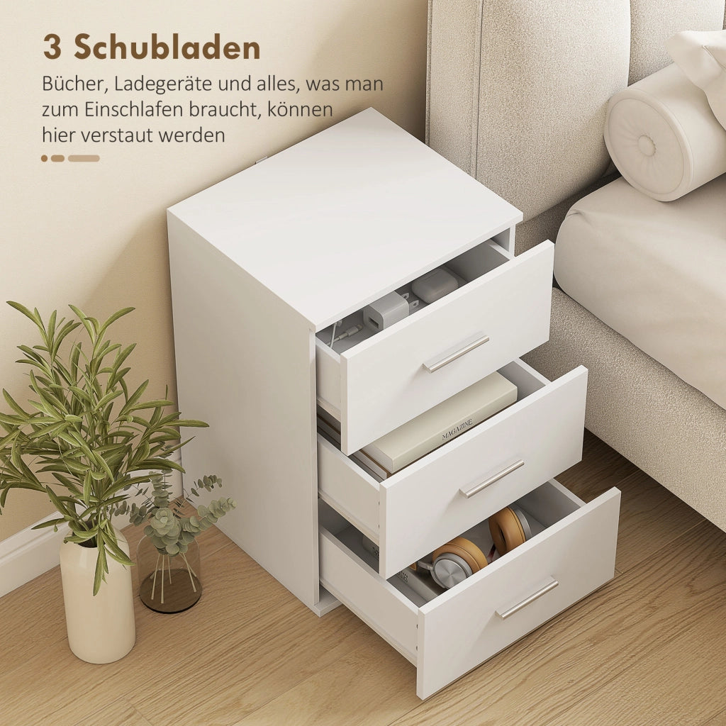 Comodino con 3 cassetti ¨C zephmum ¨C MDF, bianco, 40x40x50 cm