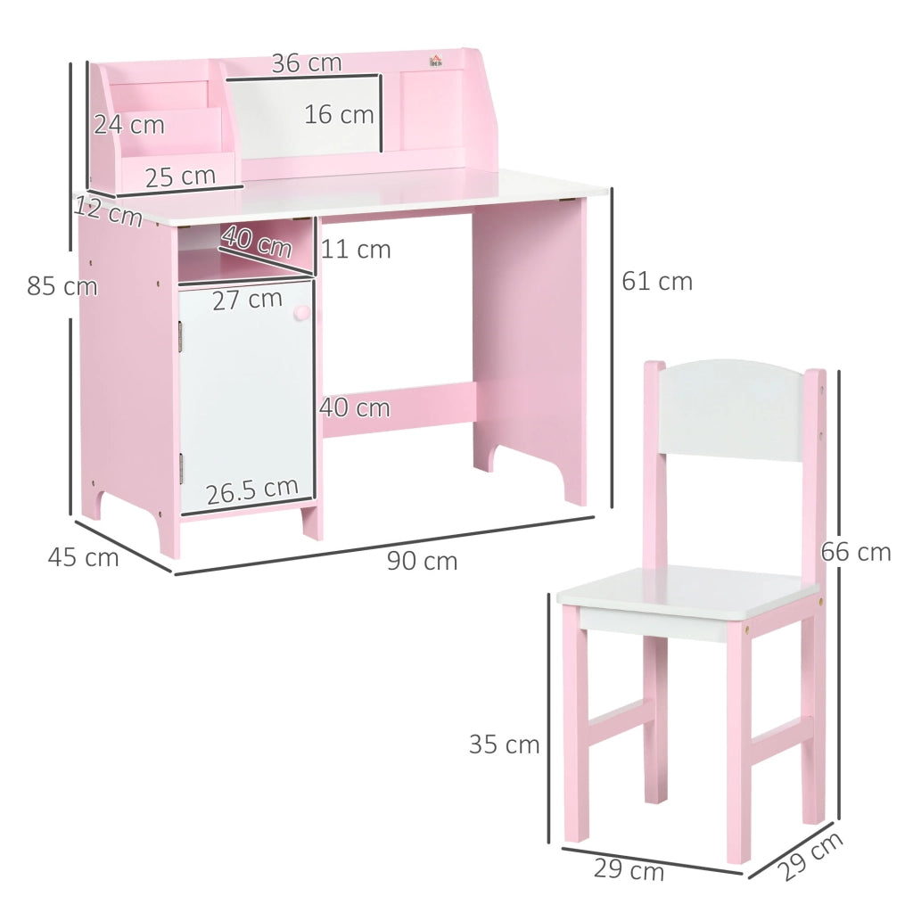 Set Scrivania e Sedia per Bambini in Legno Bianco e Rosa ¨C Minimal ¨C 90x60x75