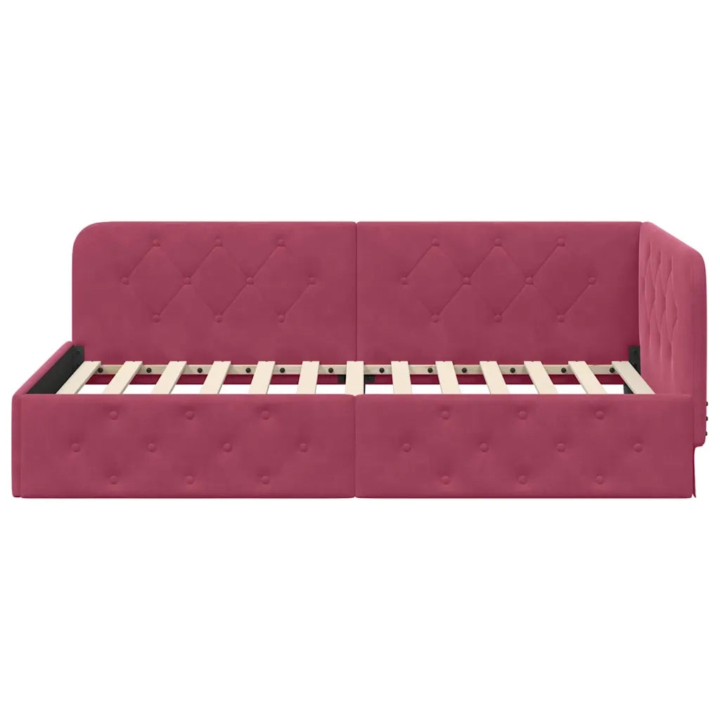 Cornice del letto ad angolo Rosso Vino 90 x 200 cm Velluto 42016537